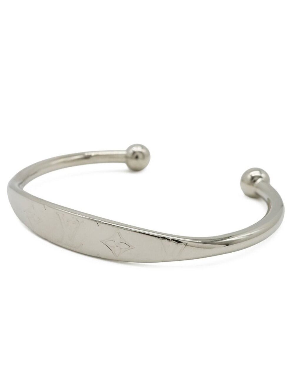 Louis Vuitton Monogram Bracelet Bangle Open Logo Metal Silver